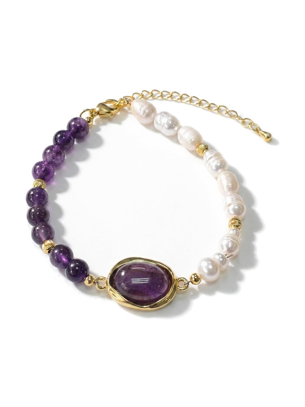 Amethyst Bracelet, Women's Golden Beads Adjustable Bracelet, Bohemian Delicate